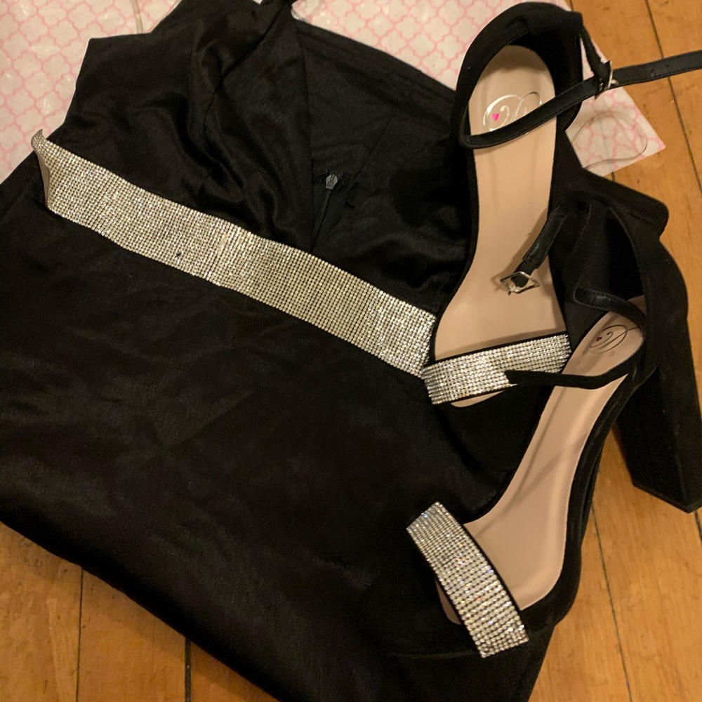 Silky black dress with sparkly strap